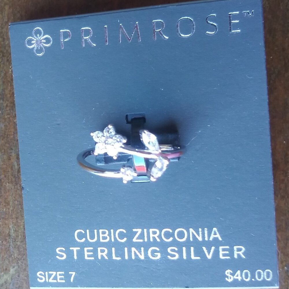 Primrose Sterling Silver & Cubic Zirconia Floral Ring Size 7